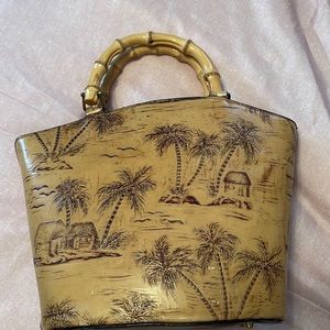 Sunset Cove Leather & Bamboo purse! Beach scene etched in leather!